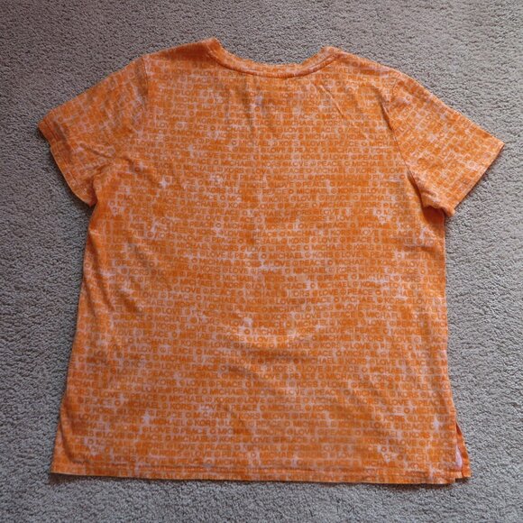 Michael Kors Womens T-shirt Size M Orange Love Peace Button Shoulder - Picture 4 of 8